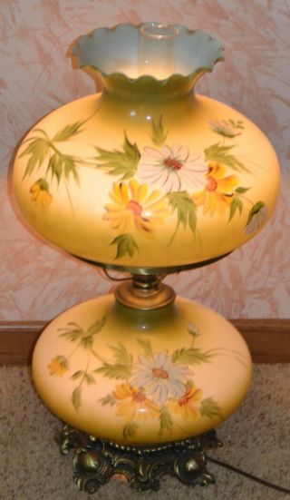 Large Vintage Electric Gone With The Wind Hand Painted Lamp 3 Way Light - Green