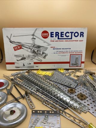Gilbert Erector Set 10181 The Action Helicopter Set W/ Metal Case Incomplete