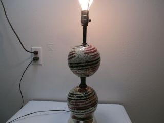 Vintage Retro Table Lamp Ceramic Black Dark Pink Swirls Gold Accents 27 " Tall