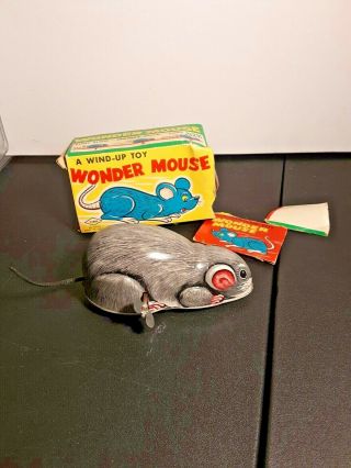 Wonder Mouse Tinplate Wind Up Toy Yone Japan Vintage W/ Box
