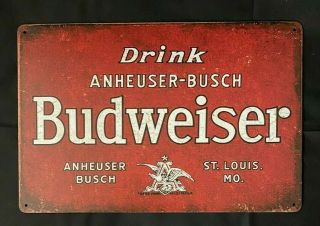 Budweiser Beer Vintage Antique Collectible Tin Metal Sign Wall Decor
