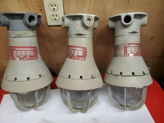 Vintage Crouse Hinds Explosion Proof Cage Light Fixtures.  Glass Globe Industrial