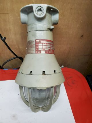 Vintage Crouse Hinds Explosion Proof Cage Light Fixtures.  Glass Globe Industrial 3