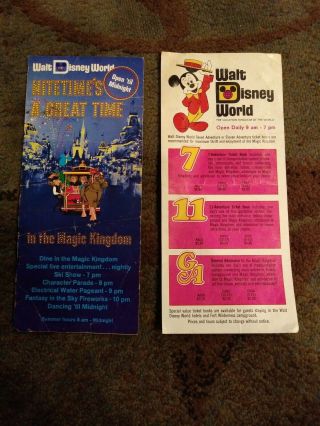 2 Vintage 1972 Walt Disney World Magic Kingdom Guide Brochure / Pamphlet
