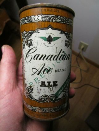 Old Canadian Ace Ale 12 Oz.  Flat Top Beer Can Canadian Ace Brewing Co.  Chicago 3