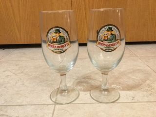 2 Birra Moretti Glasses Dal 1859 Beer 8” Footed Italian Glass Mug