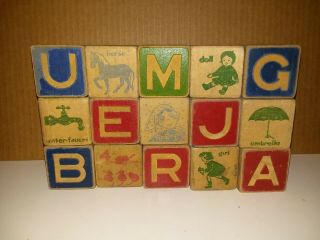 Rare Find: Set Of 15 Antique Wooden Blocks With Letters And Pictures