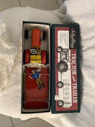 Vintage Schylling Clock Work Tractor And Trailer D1
