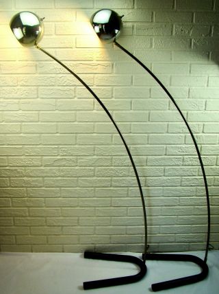 Mid - Century Modern Brass Chrome Eyeball Sonneman Kovacs Arc Floor Lamps