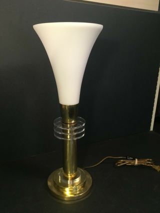 Vintage Brass Frederick Cooper Art Deco Table Lamp Frosted Glass Mcm Lucite