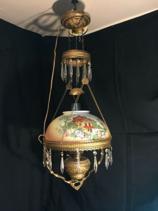 Classic Victorian B&h Hanging Lamp,  Brass Font,  Electrified