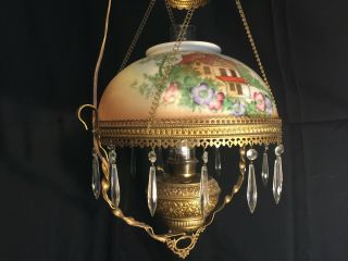 Classic Victorian B&H Hanging Lamp,  Brass Font,  Electrified 2