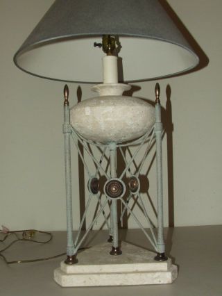 Vintage Mid Century Designer Marble Stone Urn Jar Table Lamp With Shade
