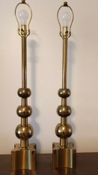 Mid Century Modern Stiffel Tommi Parzinger Brass 3 Stack Lamps Pair Vgc Wow