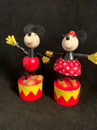 Vintage Mickey Minnie Mouse Dancing Push Button Puppet Wood Toy Art 41