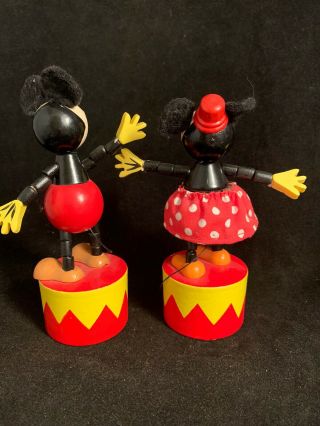 Vintage Mickey Minnie Mouse Dancing Push Button Puppet Wood Toy Art 41 2