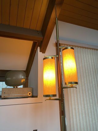 Vtg Stiffel Mid Century Tension Pole Floor Lamp Light Swag 1970s Modern Wooden