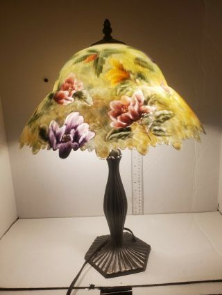Reverse Painted Glass Shade Table Lamp 20 " ×14 " 2 Bulb
