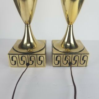 Mid Century Modern Lamps Brass Greek Key Pair Urn Set Stiffel Vintage 5