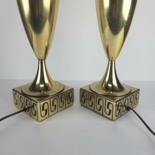 Mid Century Modern Lamps Brass Greek Key Pair Urn Set Stiffel Vintage 6