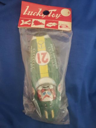 Vintage Lucky Toy Tin Toy Race Car,  Made In Japan In Package Shell