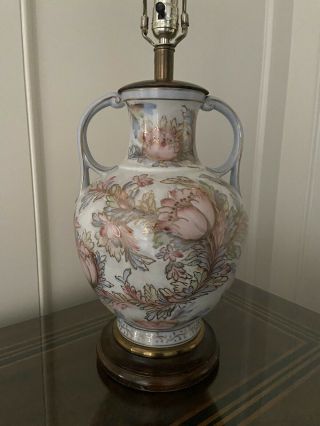 Frederick Cooper Hand Painted Porcelain Ginger Jar Lamp Floral 3 Way