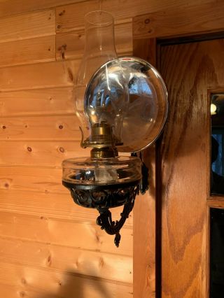Victorian B&h Cast Iron Wall Bracket Oil Lamp Reflector & Wall Plate D1881