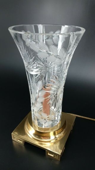 Vintage Table Lamp Dresden Light Elegant Crystal Cut Glass Etched Vase Brass