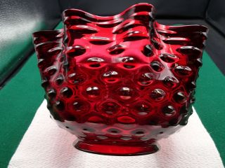 Vintage Cranberry Crimped Top Hobnail Glass Shade 4” Fitter