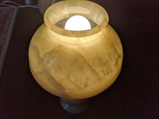 Large Set of 2 Vintage All Alabaster Marble Table Lamps Internal Lights 15.  75 