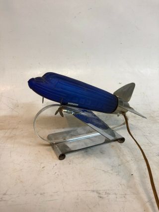 1981 Dc - 3 Airplane Desk Lamp Cobalt Blue Chrome Art Deco Sarsaparilla Light Tags