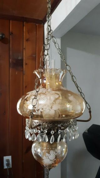 Vintage 2 Tier Double Bulb Hanging Hurricane Lamp Gone With The Wind Swag Mcm