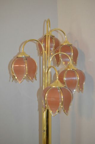 Vintage Hollywood Regency Art Deco Pink Glass Flower Modernist Floor Table Lamps 4