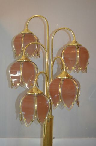 Vintage Hollywood Regency Art Deco Pink Glass Flower Modernist Floor Table Lamps 6