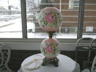 Vgt 24  Hand Painted Flowers Gone With The Wind Style Parlor Lamp