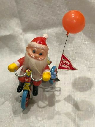 Vintage Tin Wind Up Toy,  Santa On Tricycle Cycle By Suzuki,  Japan,