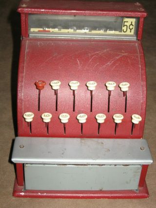 Vintage Red Tom Thumb Toy Cash Register 1950’s Cinderella Mfg.  Co Metal