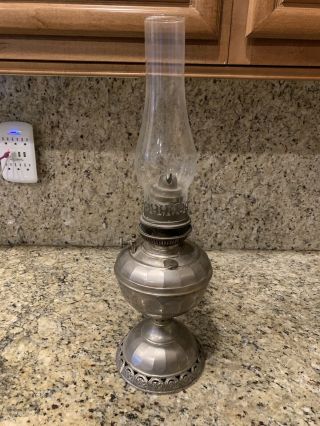 Bradley & Hubbard (b&h) Nickel Finish Embossed Base Oil Kerosene Lamp 1898