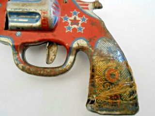 Antique Vintage Tin toy litho gun revolver 5 star blue red paint 2