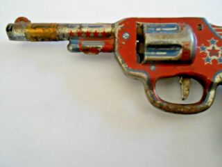 Antique Vintage Tin toy litho gun revolver 5 star blue red paint 3