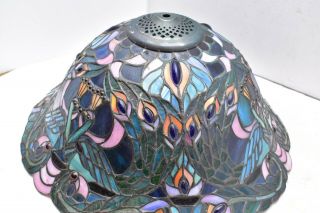 Authentic Dale Tiffany 16 " Signed Stained Glass Table Lamp Shade Peacock Light