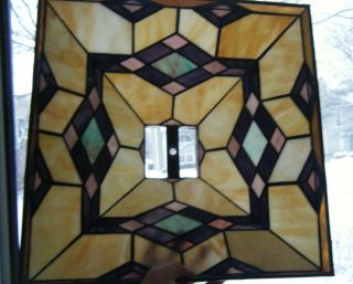 Tiffany Mission Craftsman Arts&Crafts Stained Slag Glass Lamp Shade Square 14x14 3