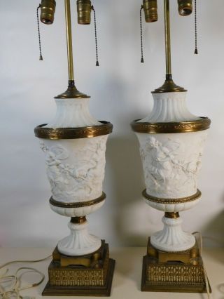 Vintage Hollywood Regency Ceramic And Brass Lamps 41 " Tall