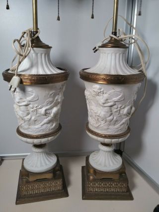 Vintage Hollywood Regency Ceramic And Brass Lamps 41 