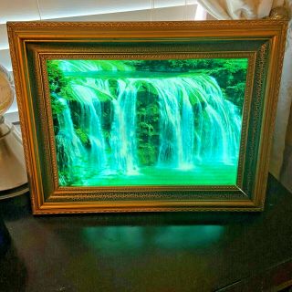 Vintage Framed Light Up Motion Waterfall Tabletop Picture With Water Bird Sounds