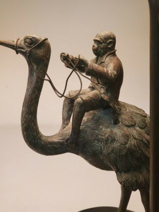 2 Maitland - Smith Bronze Patina Ostrich Riding Monkey Lamp shade 6