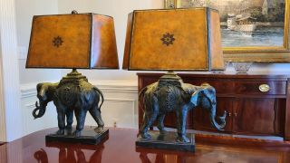 Maitland Smith Matching Pair Bronze Elephant Table Lamps