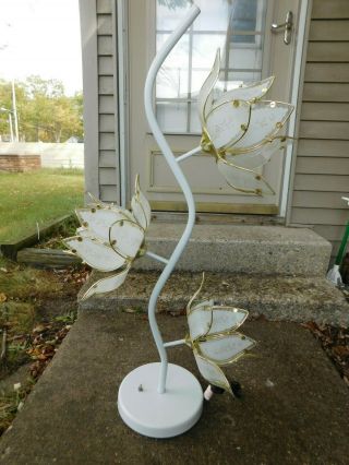 Gorgeous 1970s White Glass 3 Lotus Flower 39 1/2 " Lamp Very Unique