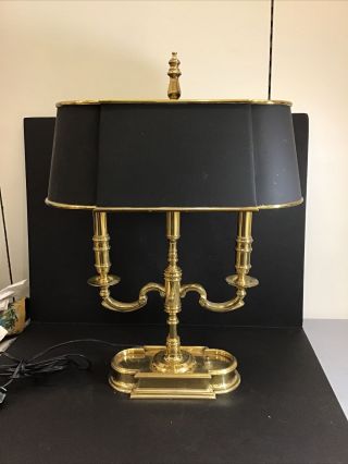 Heavy Brass Bouillotte Double Sockets Lamp With Tole Shade