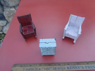 3 KILGORE Doll House Cast Iron Antique Toys 2 Rocking Chairs 1 Ice Box 3 - 4 - 1 2